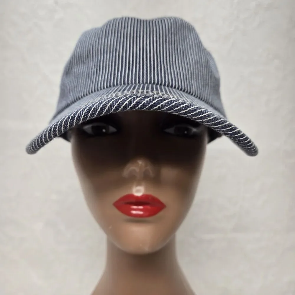 Basiquenti Blue White Striped Train Conductor Hat Lined Double Button TokyoJapan